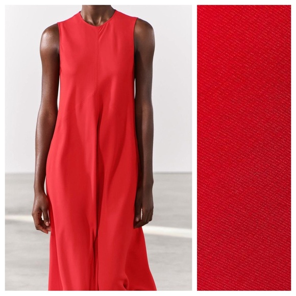NWT. Zara ZW Collection Red viscose Blend Midi Dress with Pockets. Size. S. - Picture 2 of 12